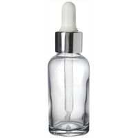 Essentially Natural Clear Glass Bottle with Pipette White & Silver Collar 